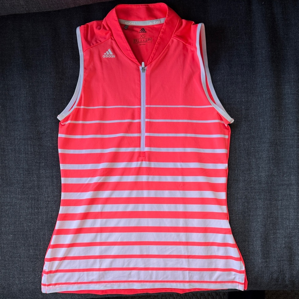 adidas Coral Pink and White Striped Sleeveless Swim Top